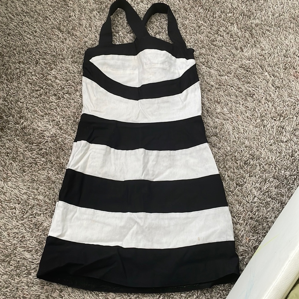 Striped black and white mini dress